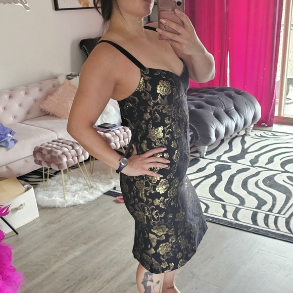 NWT Anthropologie Maeve Large 12 Black gold floral dress - Picture 2 of 6